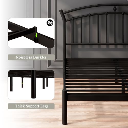 Full Black Metal Bed Frame with 13 Steel Slats Y211