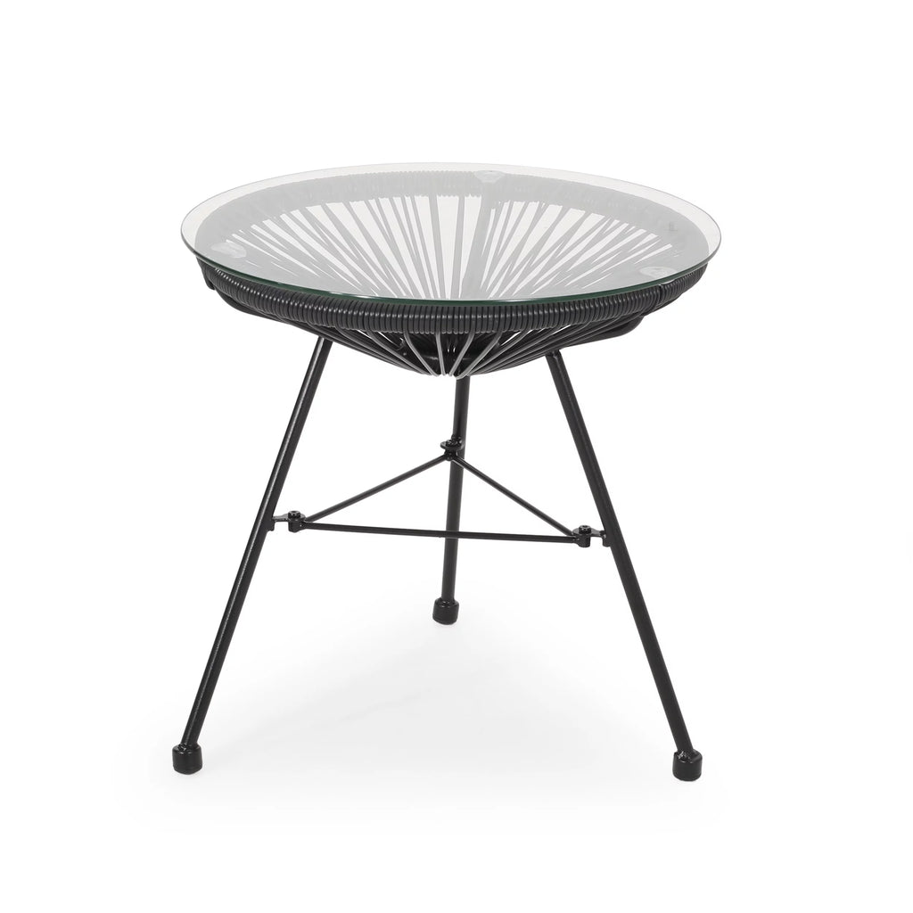 Black Tempered Glass Top Faux Rattan Side Table G123281
