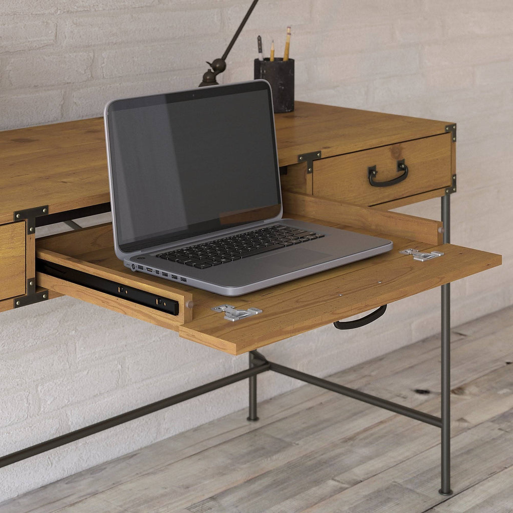 48W Writing Desk with Mobile File Cabinet and 5 Shelf Bookcase, Restored Gray I72849