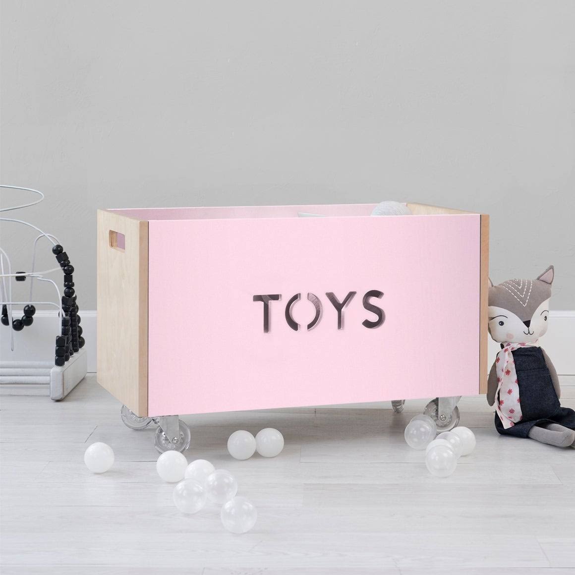 Walnut Pink Toy Box Chest on Casters U624