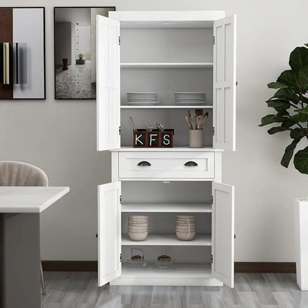 White 50" Pantry Cabinet with Doors and Shelves L798780