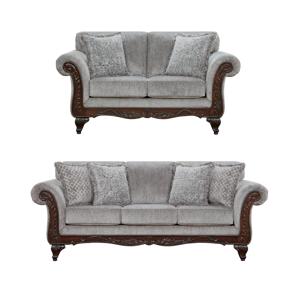 Gray Polyester Sofa and Loveseat Set C343