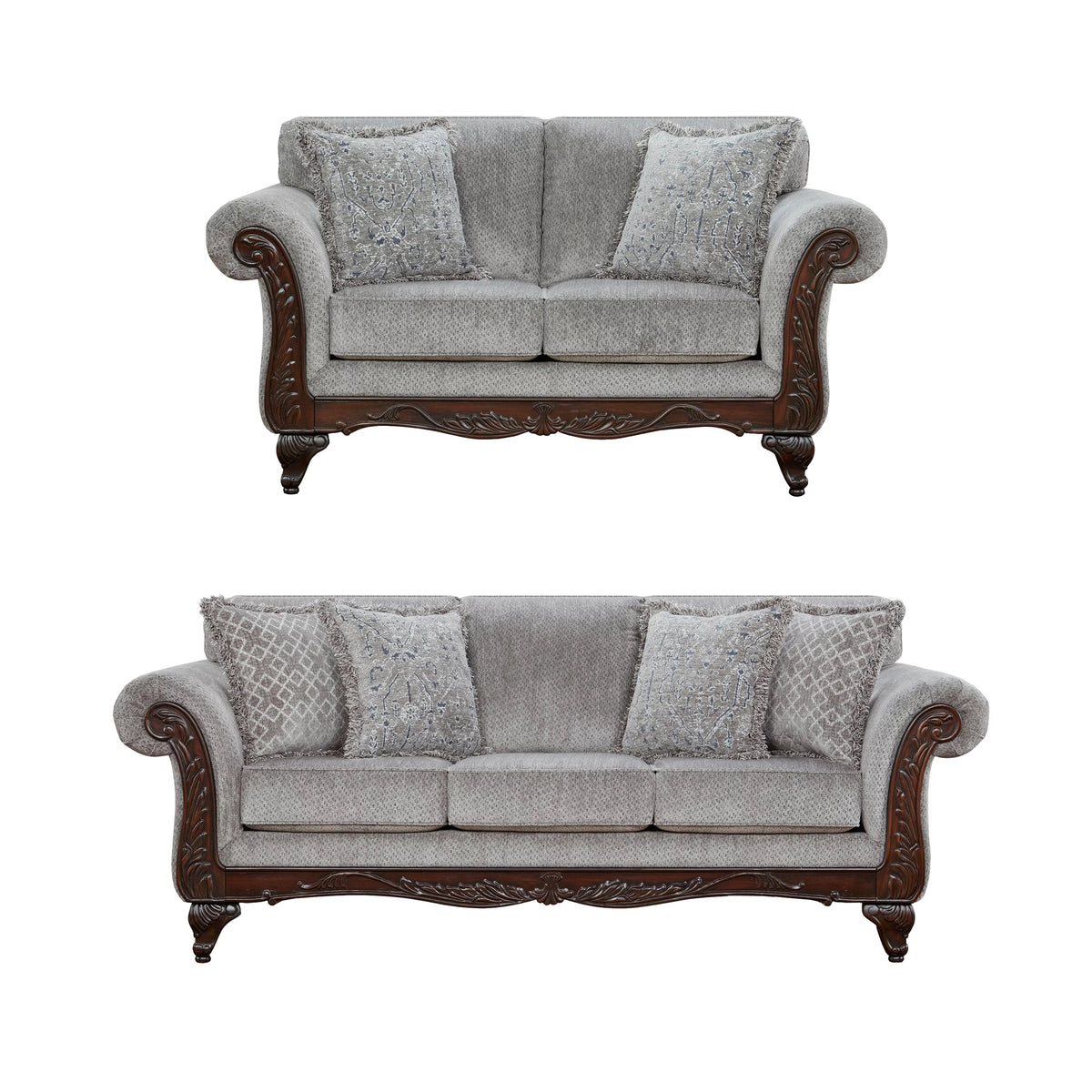 Gray Polyester Sofa and Loveseat Set C343