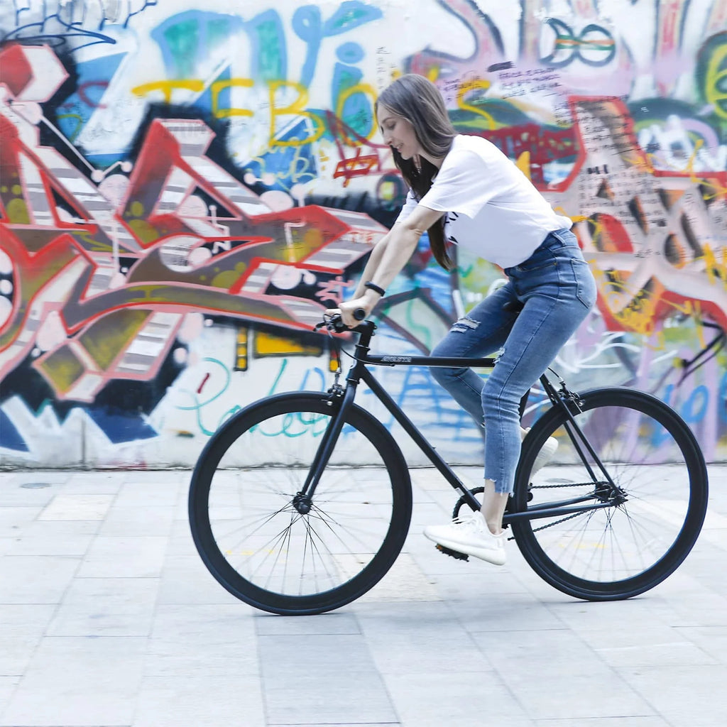 700C 58 In Single Speed Fixed Gear Bike, Black U2064