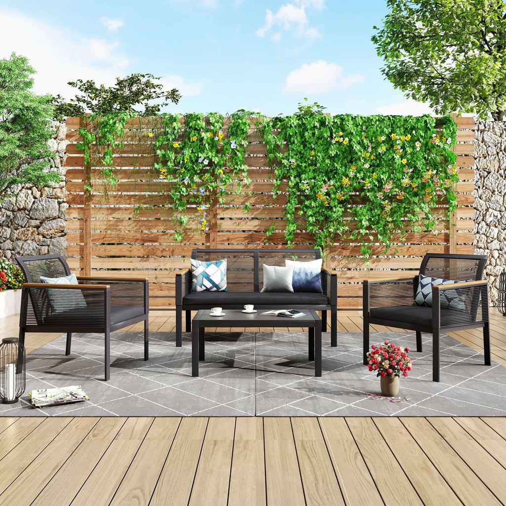 4 Piece All Weather Wicker Patio Sofa Set I87176