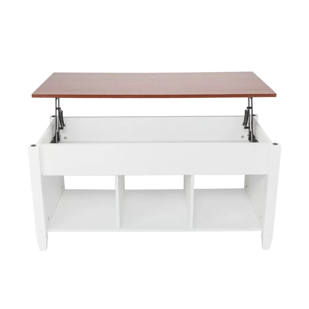 Lift Top White Solid Wood Coffee Table with Storage Shelves V1660