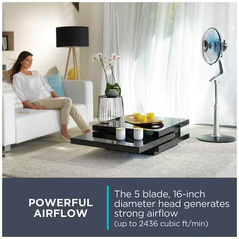 Stand Fan with 5 speeds, oscillating, adjustable height and remote S434