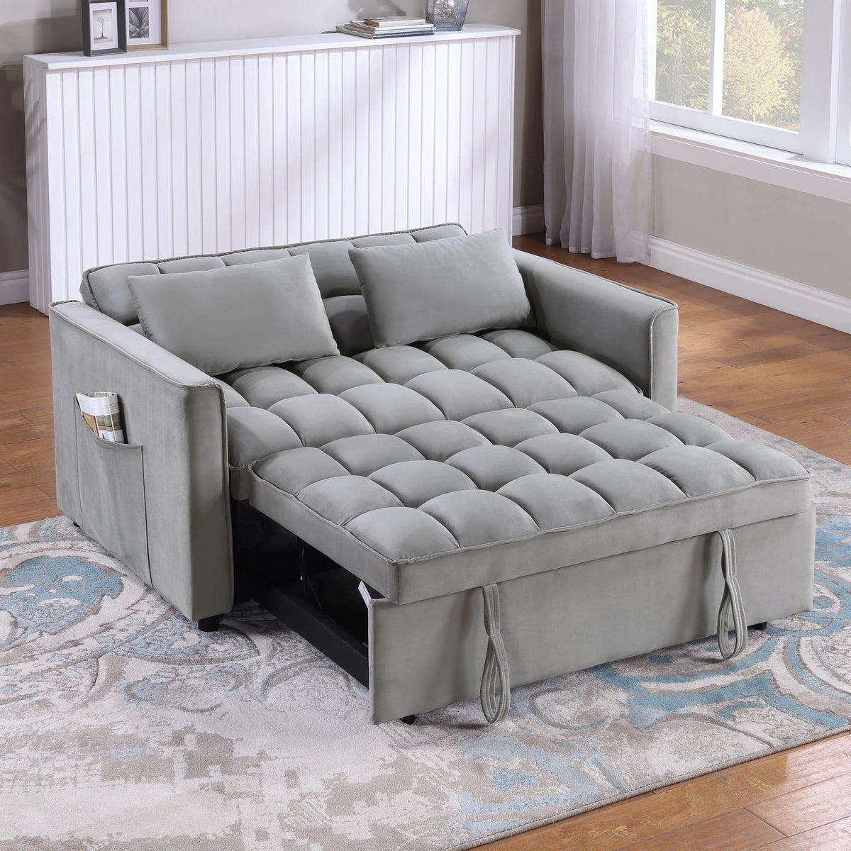 3 in 1 Tufted Convertible Velvet Sleeper Sofa Bed Y629