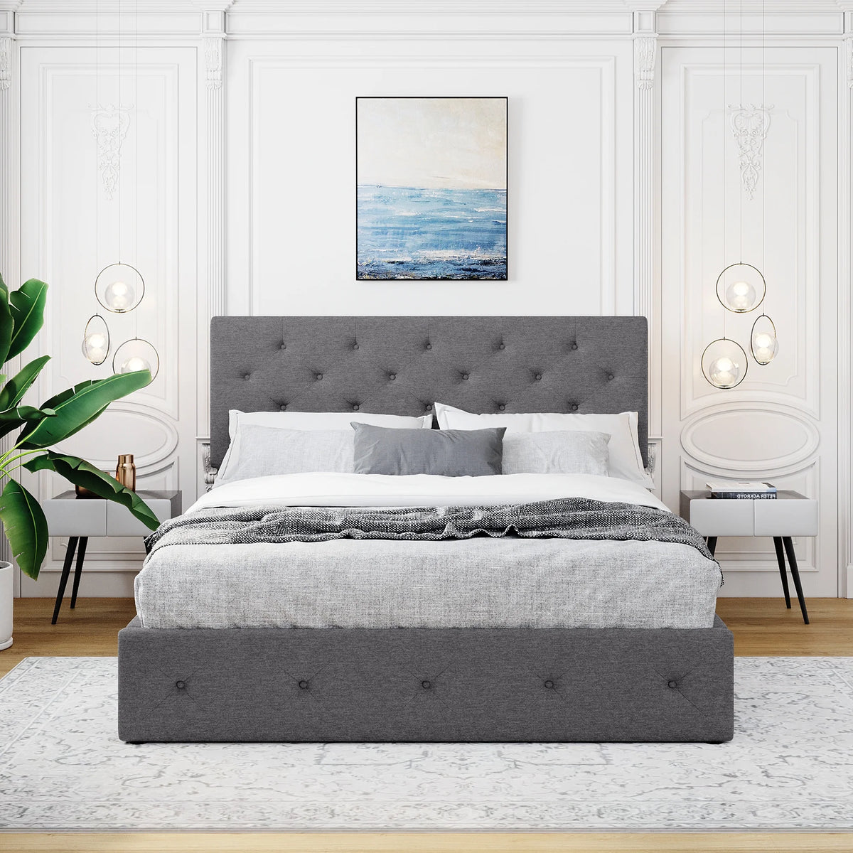 Queen Upholstered Platform Bed Frame with Hydraulic Storage U919