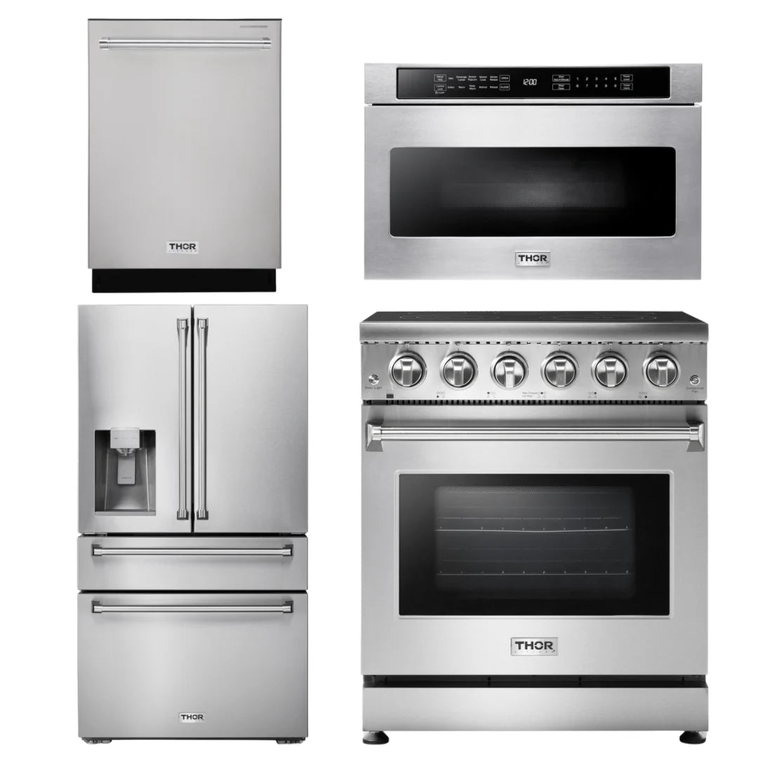 30 Electric Range, Microwave, Refrigerator with Water and Ice Dispenser, Dishwasher O9466