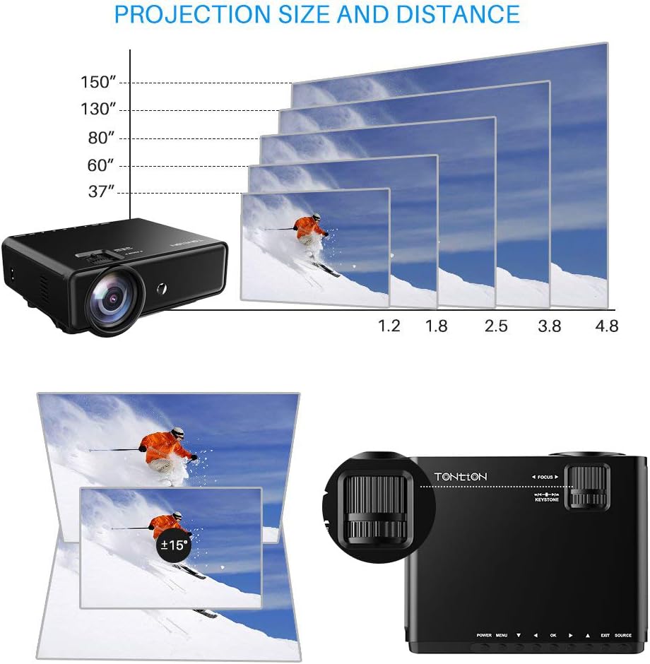 Video Projector with HDMI Cable, Support 1080P/TV/VGA/USB/AV/Laptop/Phone U14501