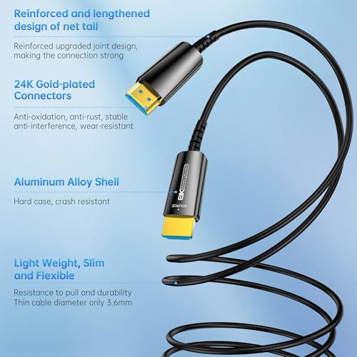 Fiber Optic HDMI Cable 50 FT 8K 48Gbps Ultra High Speed E6349