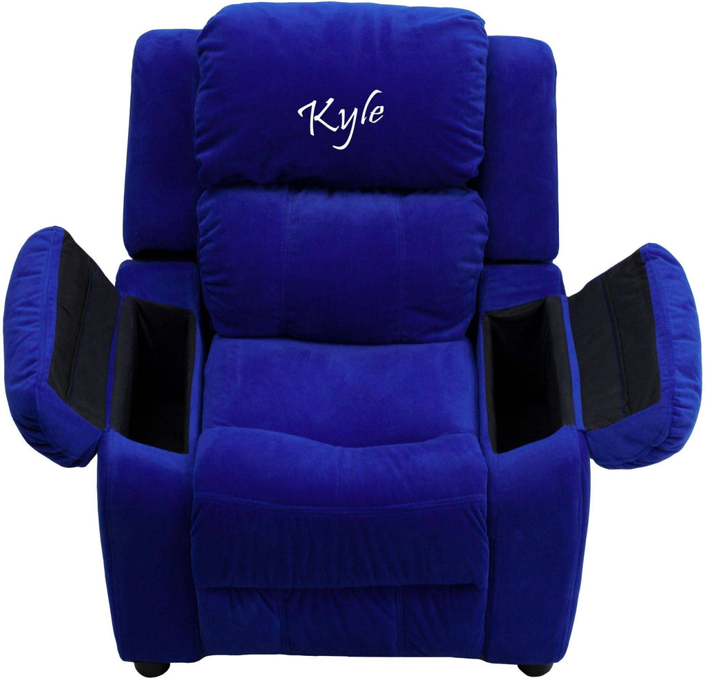 Blue-Microfiber Kids Recliner with Storage Arms J748082