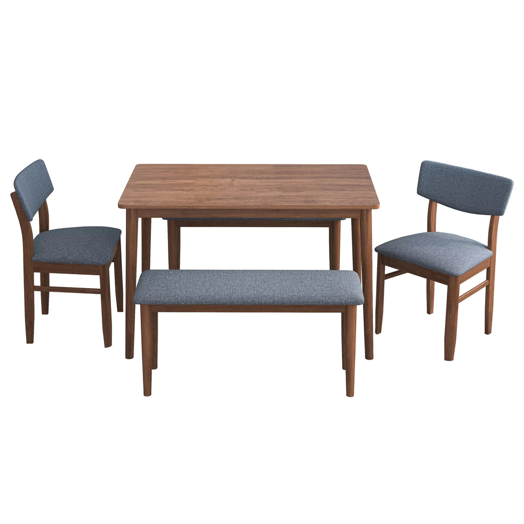 Grey Rubber wood Dining Table Set with 2 Benches and 2 Chairs K83363
