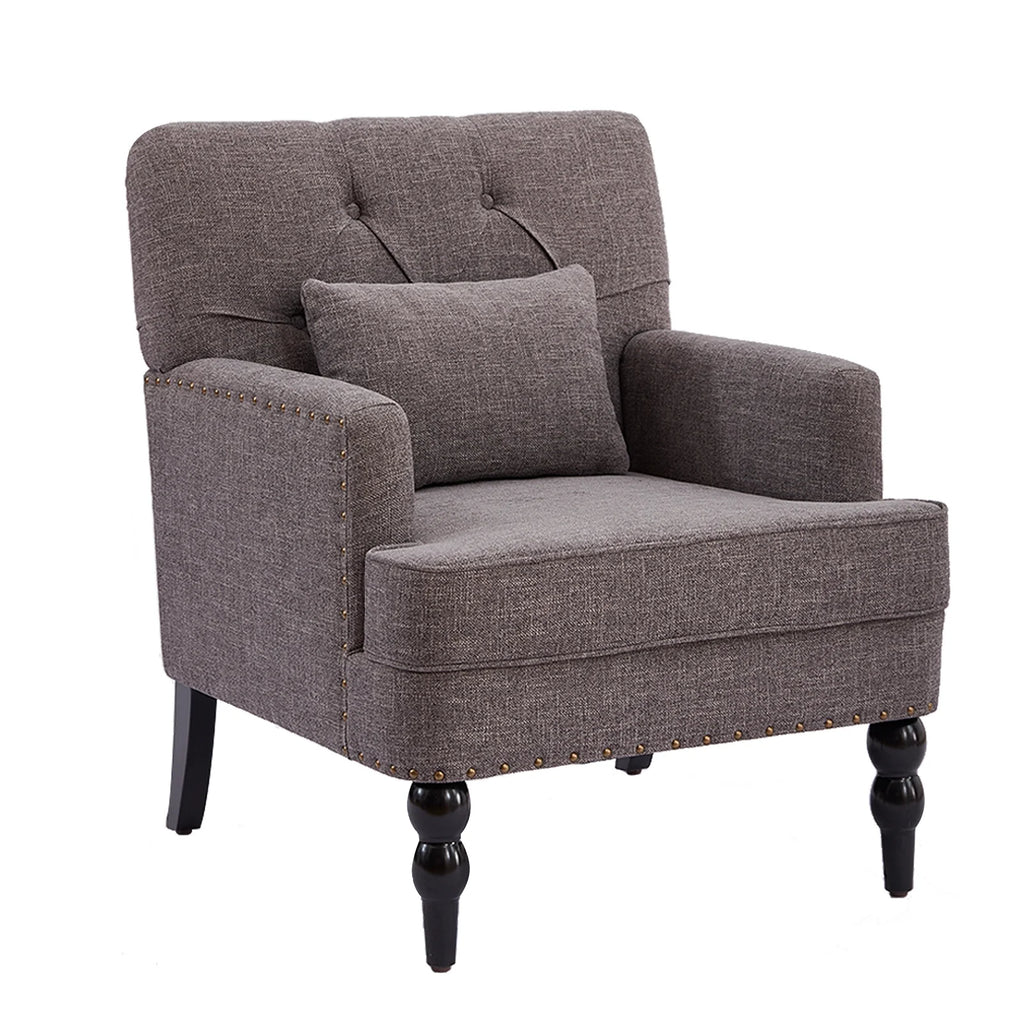 Grey Linen Upholstered Accent Chair with Lumbar Pillow S374
