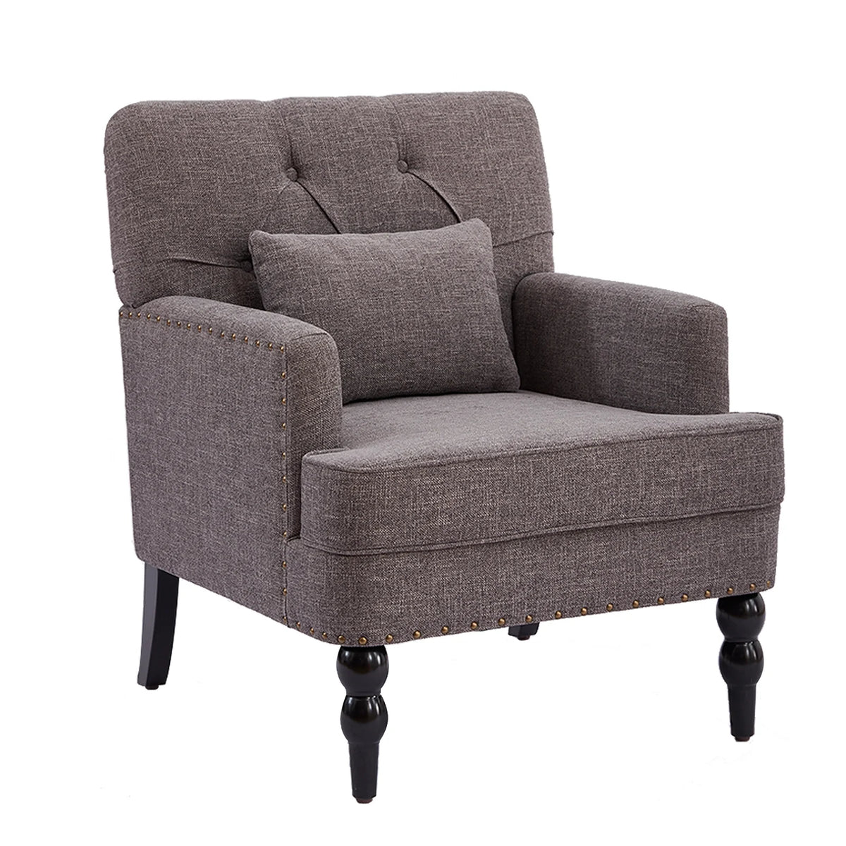 Grey Linen Upholstered Accent Chair with Lumbar Pillow S374