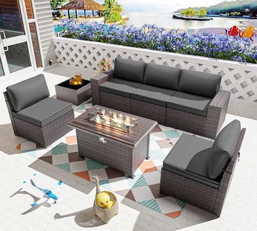 13 Pieces Outdoor Patio Rattan Wicker Furniture Set with Fire Pit Table A73787