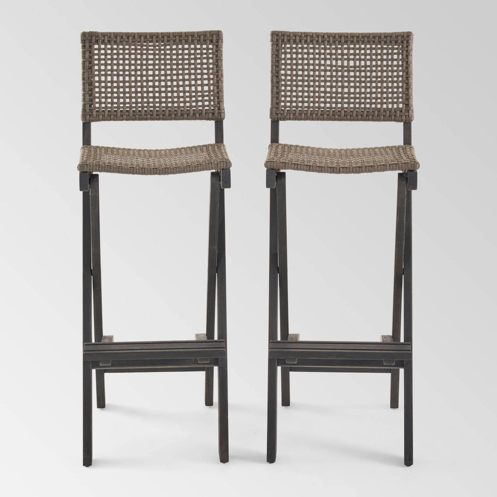 2pk Acacia Wood Folding Barstools Dark Gray F686