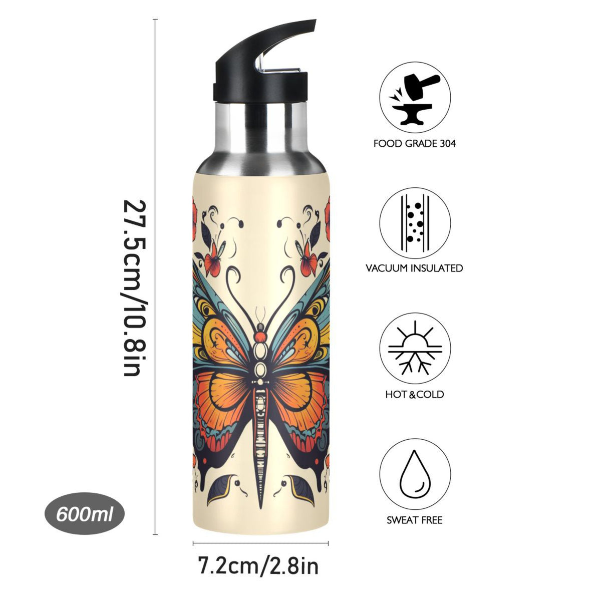 Kids Stainless Steel Insulated Water Bottle with Straw Lid 20 oz R77618