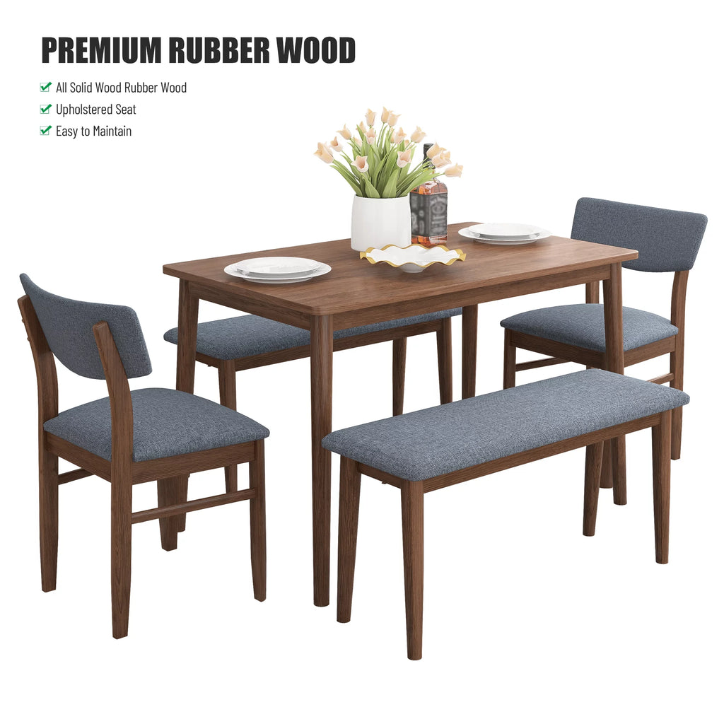 Grey Rubber wood Dining Table Set with 2 Benches and 2 Chairs K83363