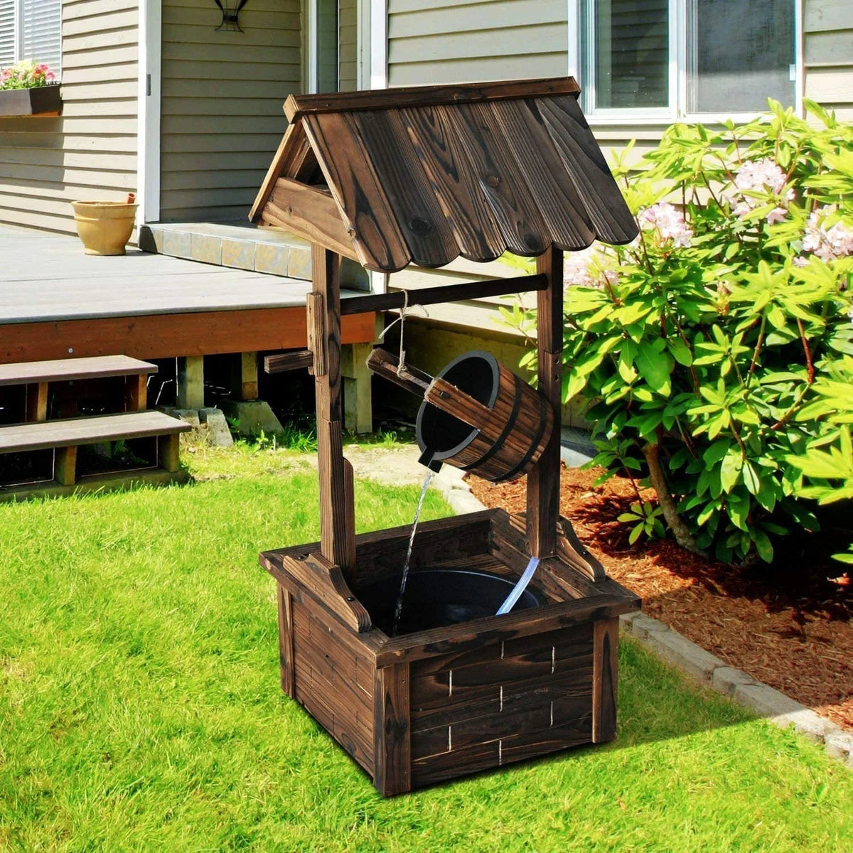 Wood Patio Outdoor Fountain with Adjustable Flow Submersible Electric Pump R653963