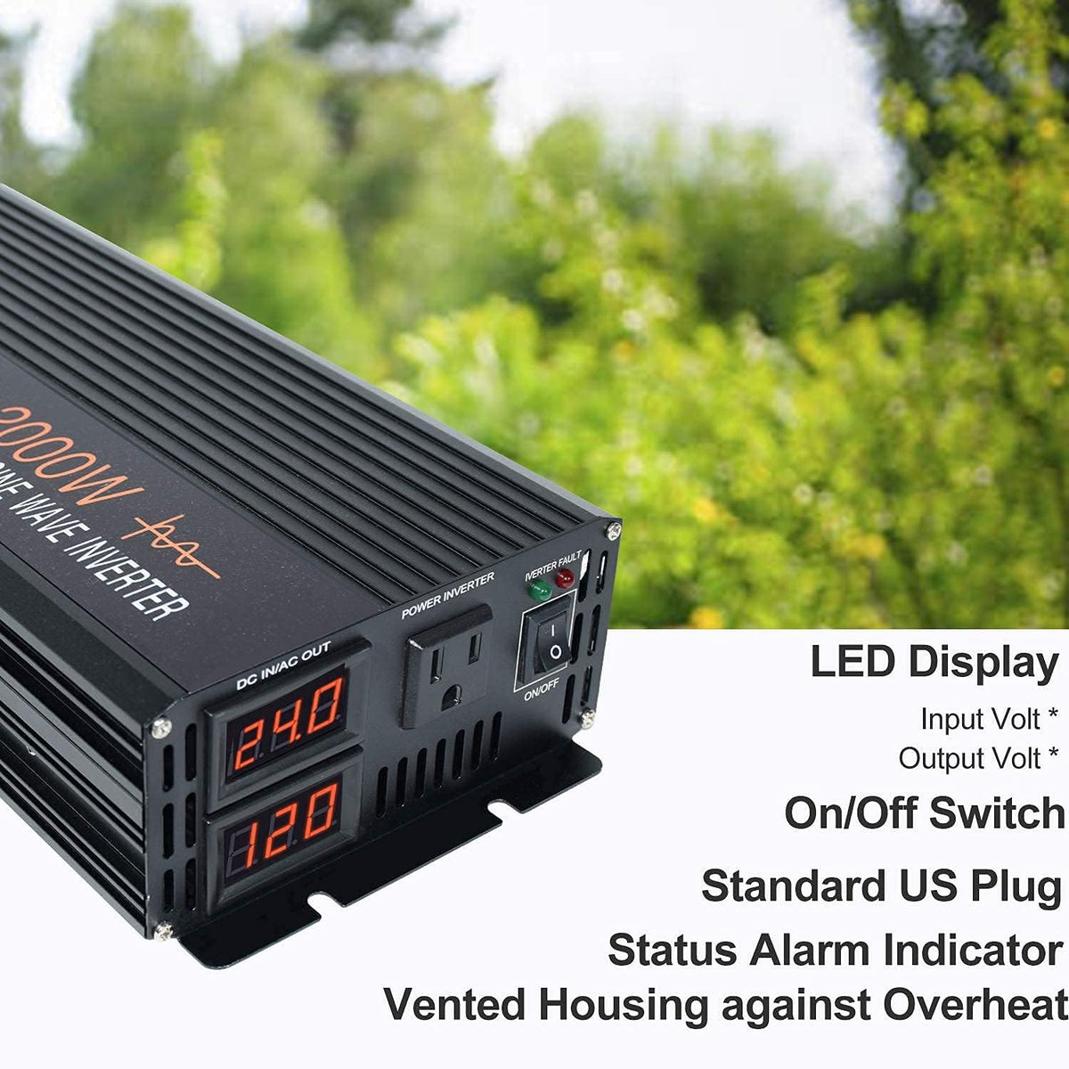 2000W Pure Sine Wave Power Inverter 12V DC to AC 110V 120V Surge 4000 Watt with LED Display Z775