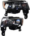 Headlight Assembly for Jeep Grand Cherokee 2017 2018 2019 Driver and Passenger Side Pair Halogen Black Trim O62068